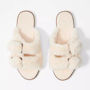 LOFT Faux fur while slippers or sandals |  Large